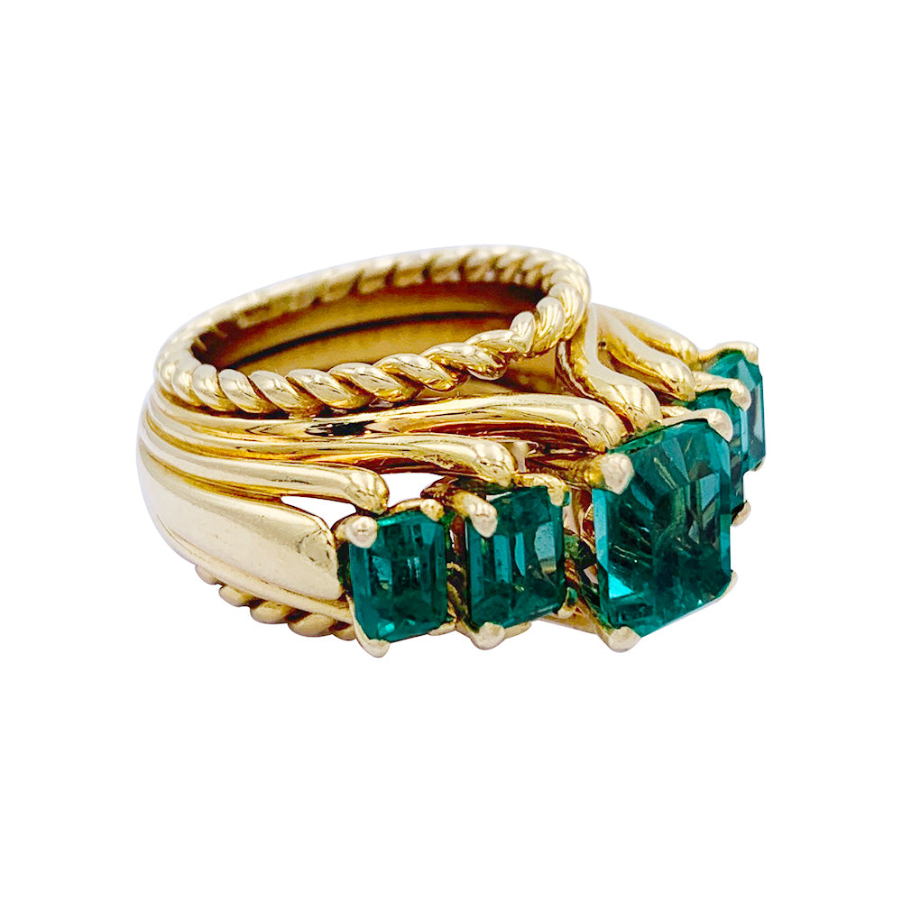 Bague vintage or jaune, émeraudes. 9