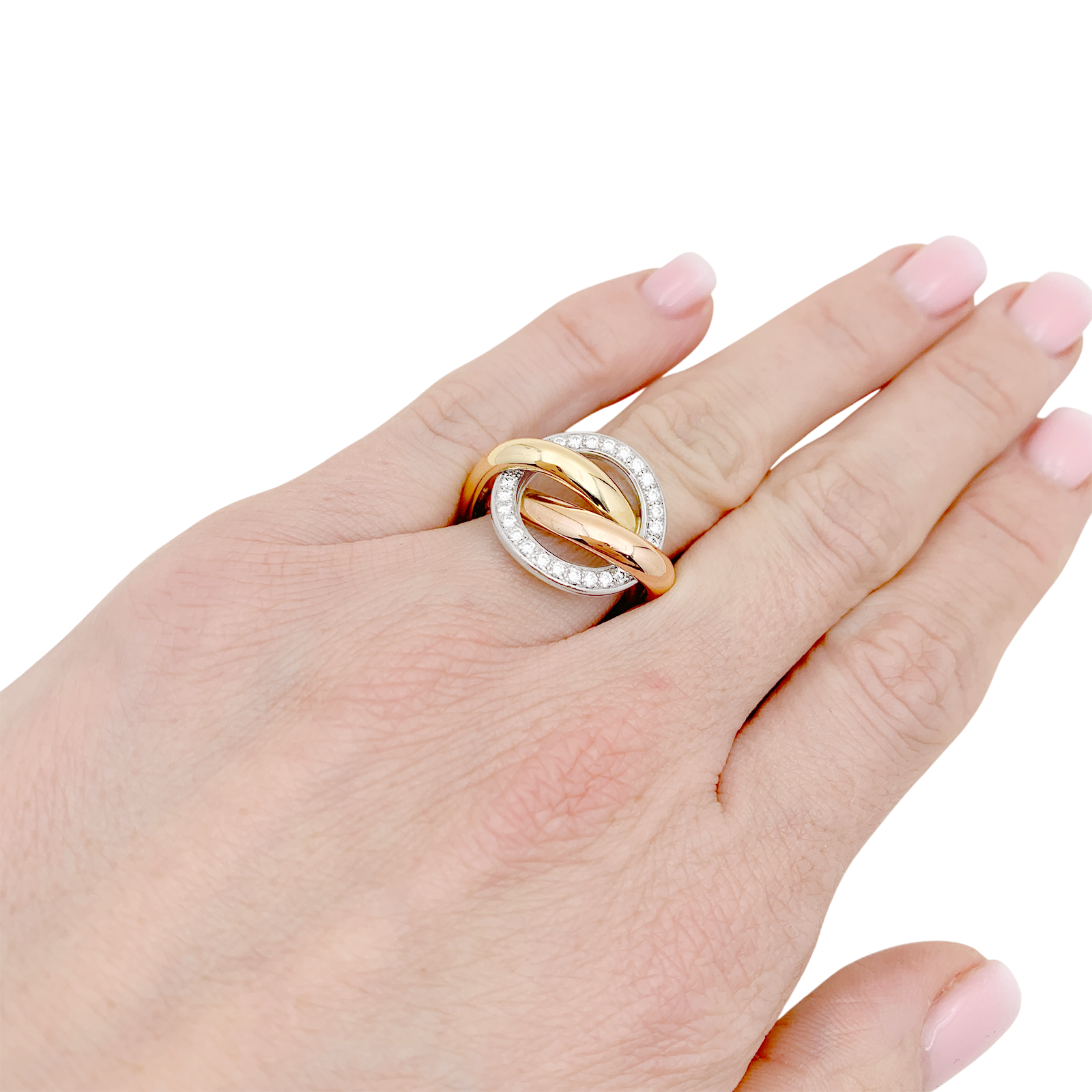 Bague Cartier "Trinity Crash" trois ors, diamants. 1