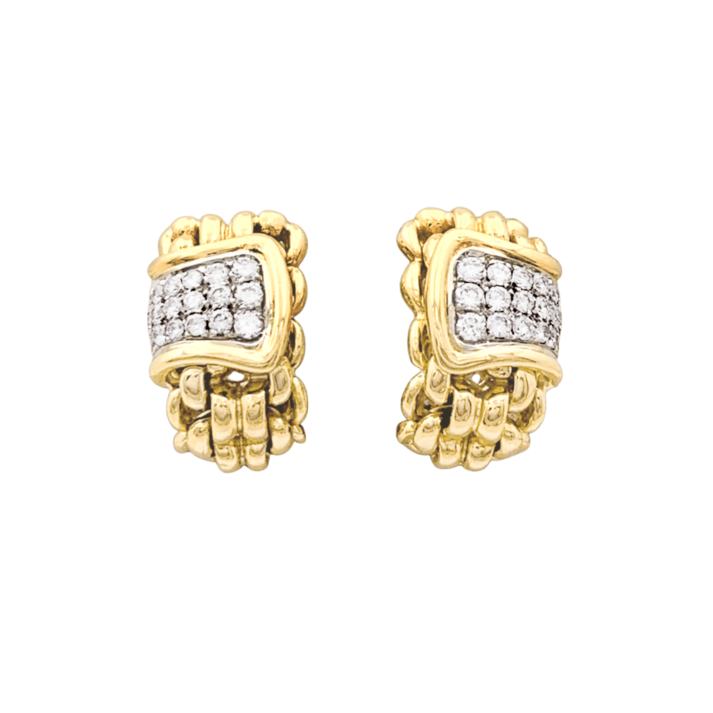 Boucles d'oreilles "Mailles" vintage deux tons d'ors et diamants.  1
