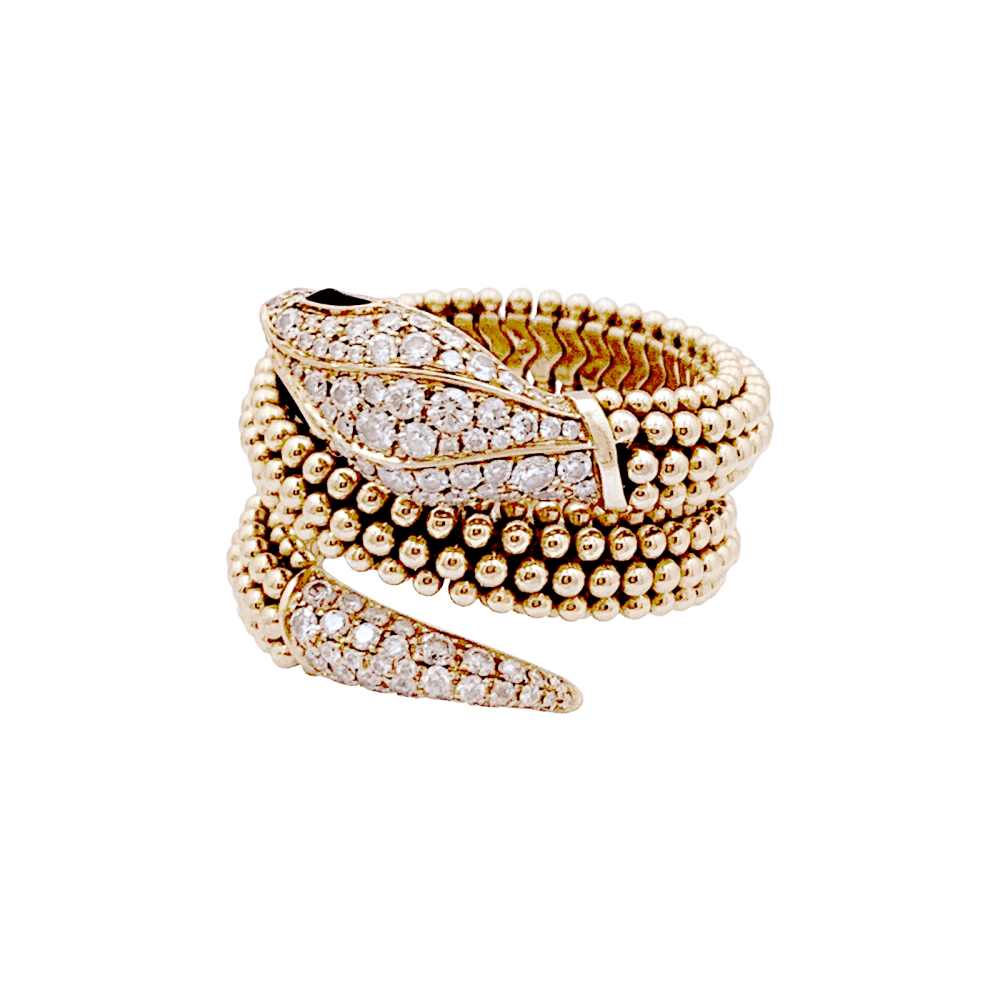 Bague Bulgari, "Serpenti" or rose, diamants et onyx. 5