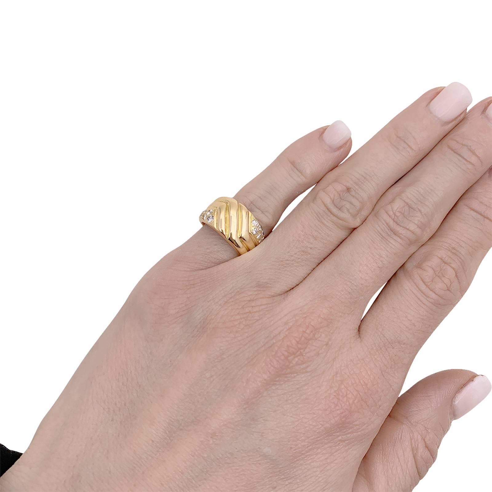Bague godrons en or jaune et diamants. 5