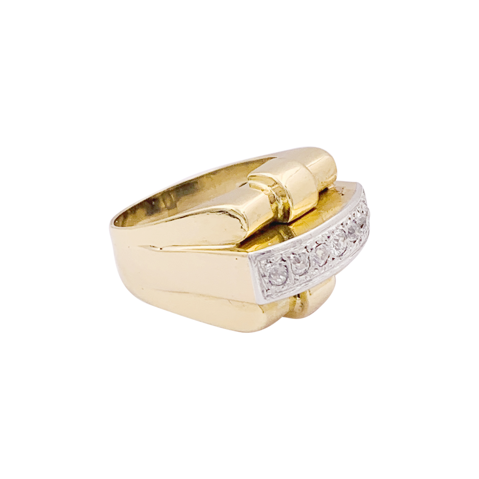 Bague Tank en or jaune, platine, diamants. 4