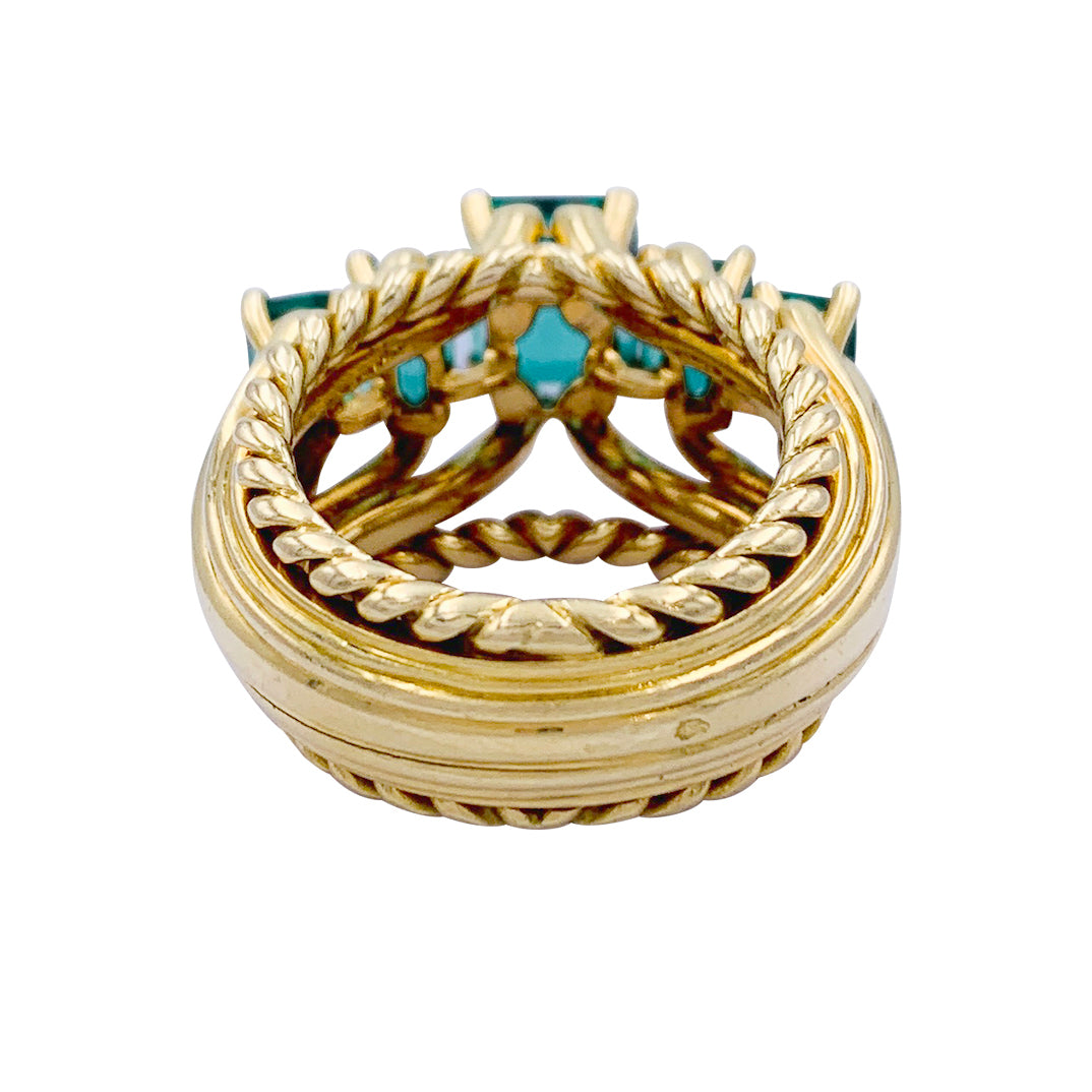 Bague vintage or jaune, émeraudes. 10