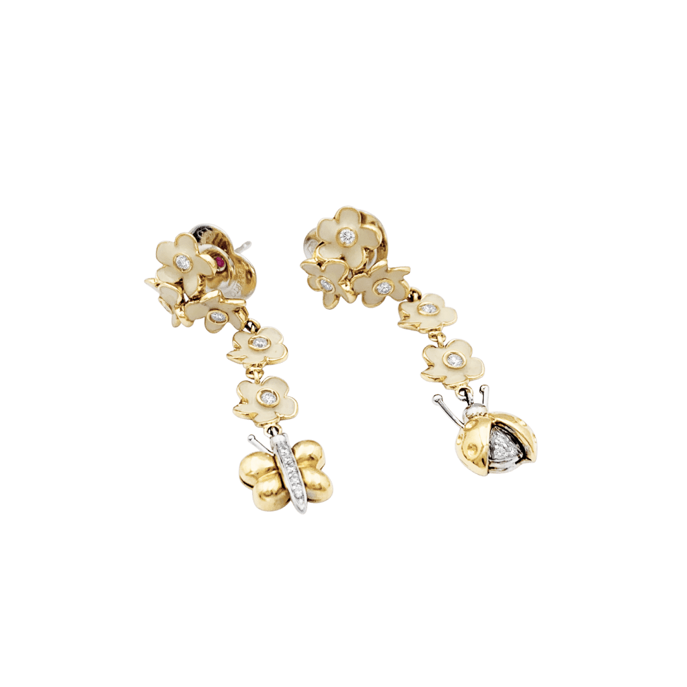 Boucles d'oreilles Roberto Coin, or rose, diamants, émail.  3