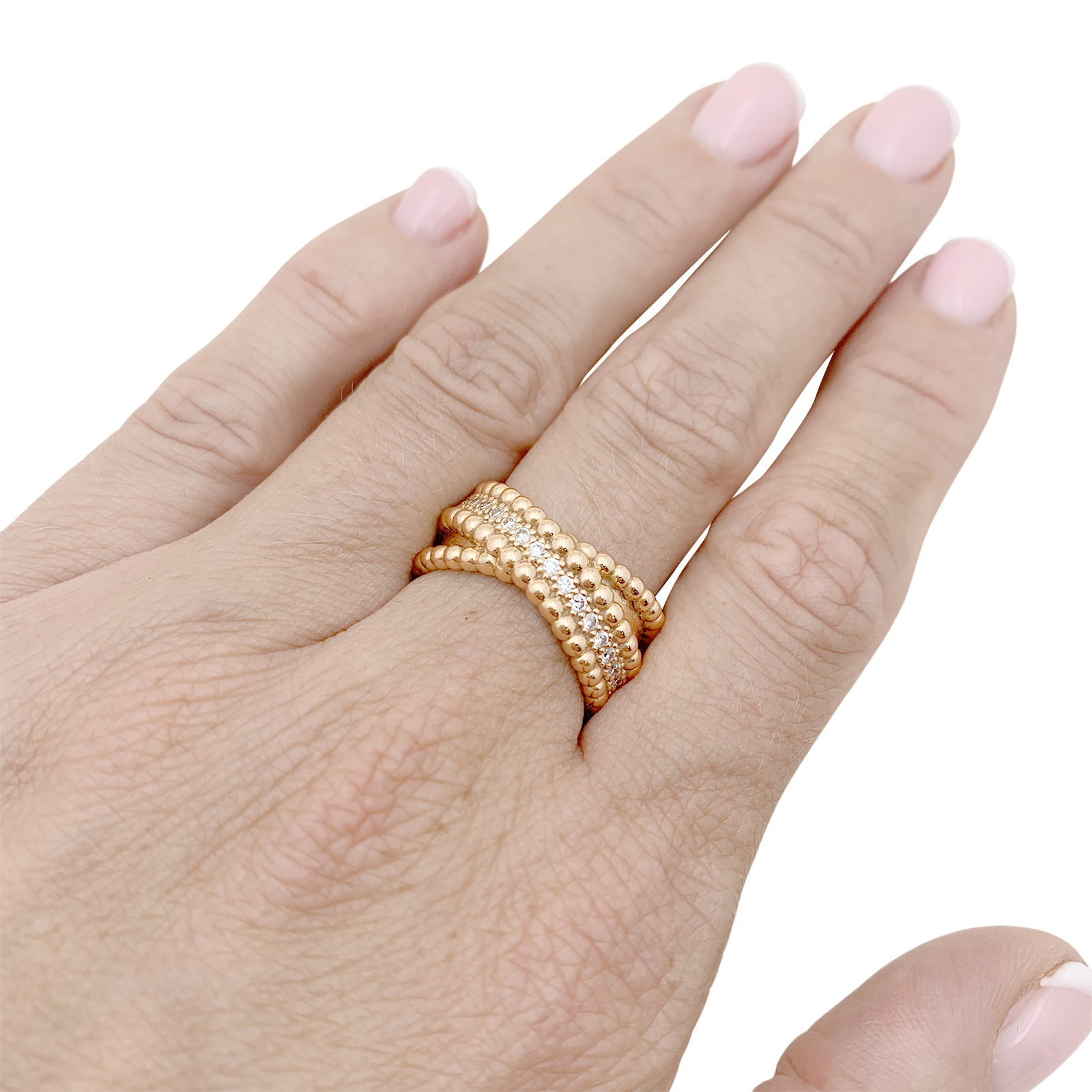 Bague VAN CLEEF ET ARPELS,"Duo Perlée", or rose, diamants.  7