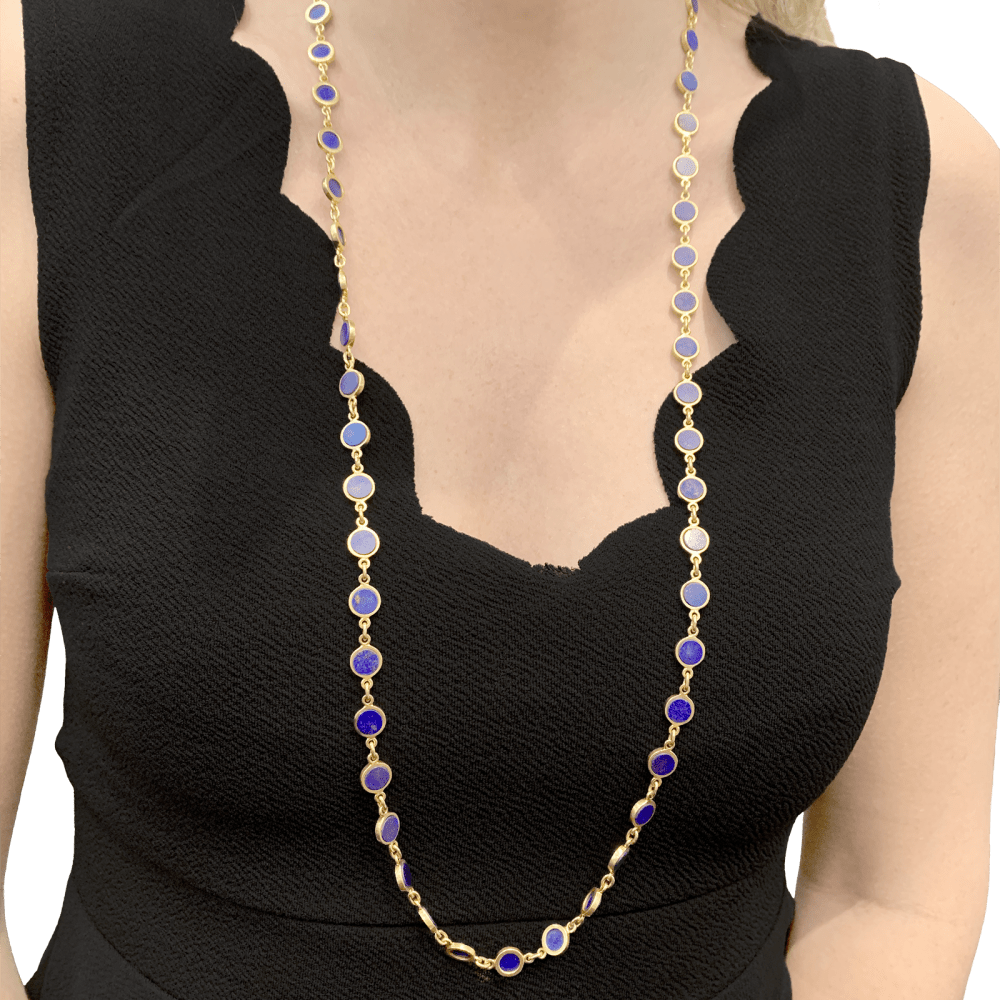 Sautoir or jaune et lapis-lazuli. 5