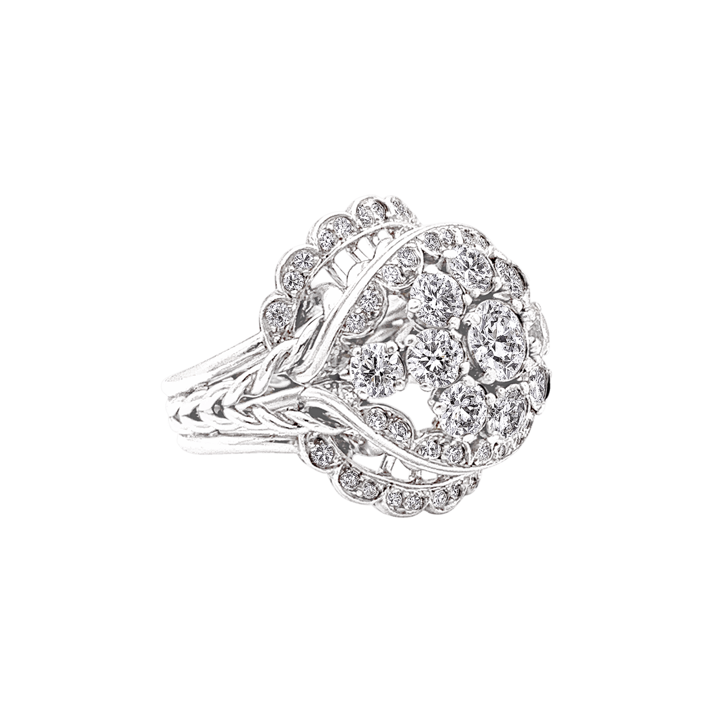 Bague fleur vintage en platine et diamants.  3