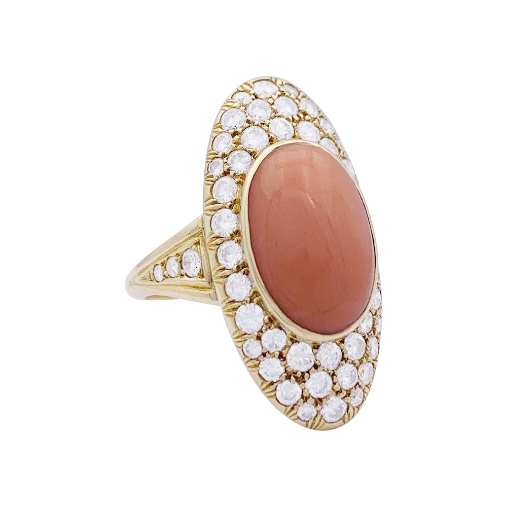 Bague, or jaune, corail peau d'ange et diamants 4