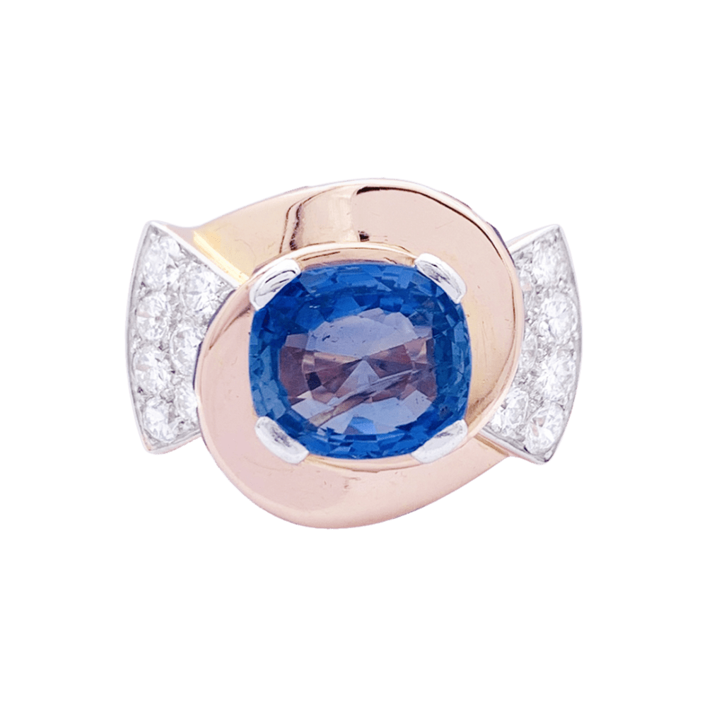 Bague Tank or rose, diamants, saphirs. 2