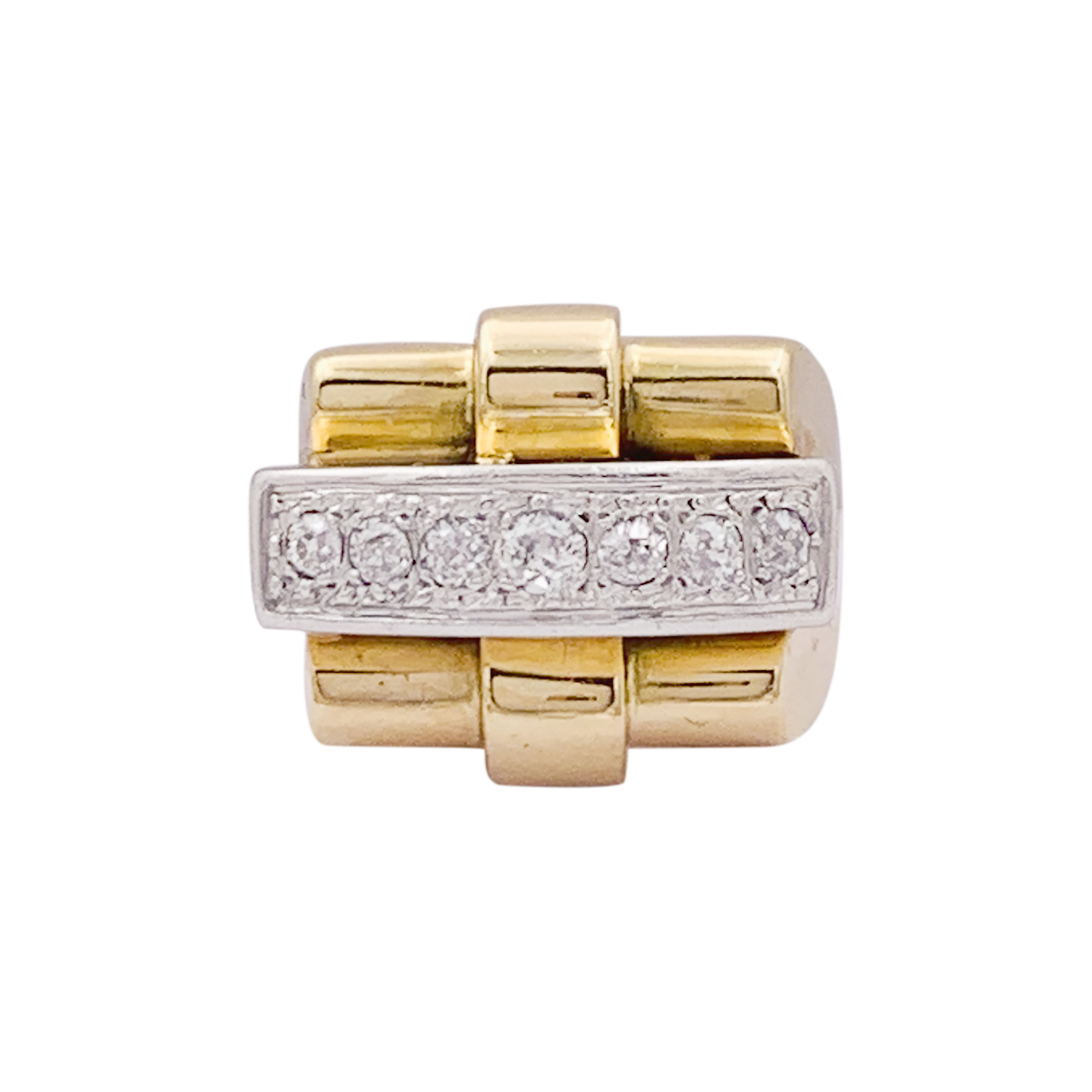 Bague Tank en or jaune, platine, diamants. 1