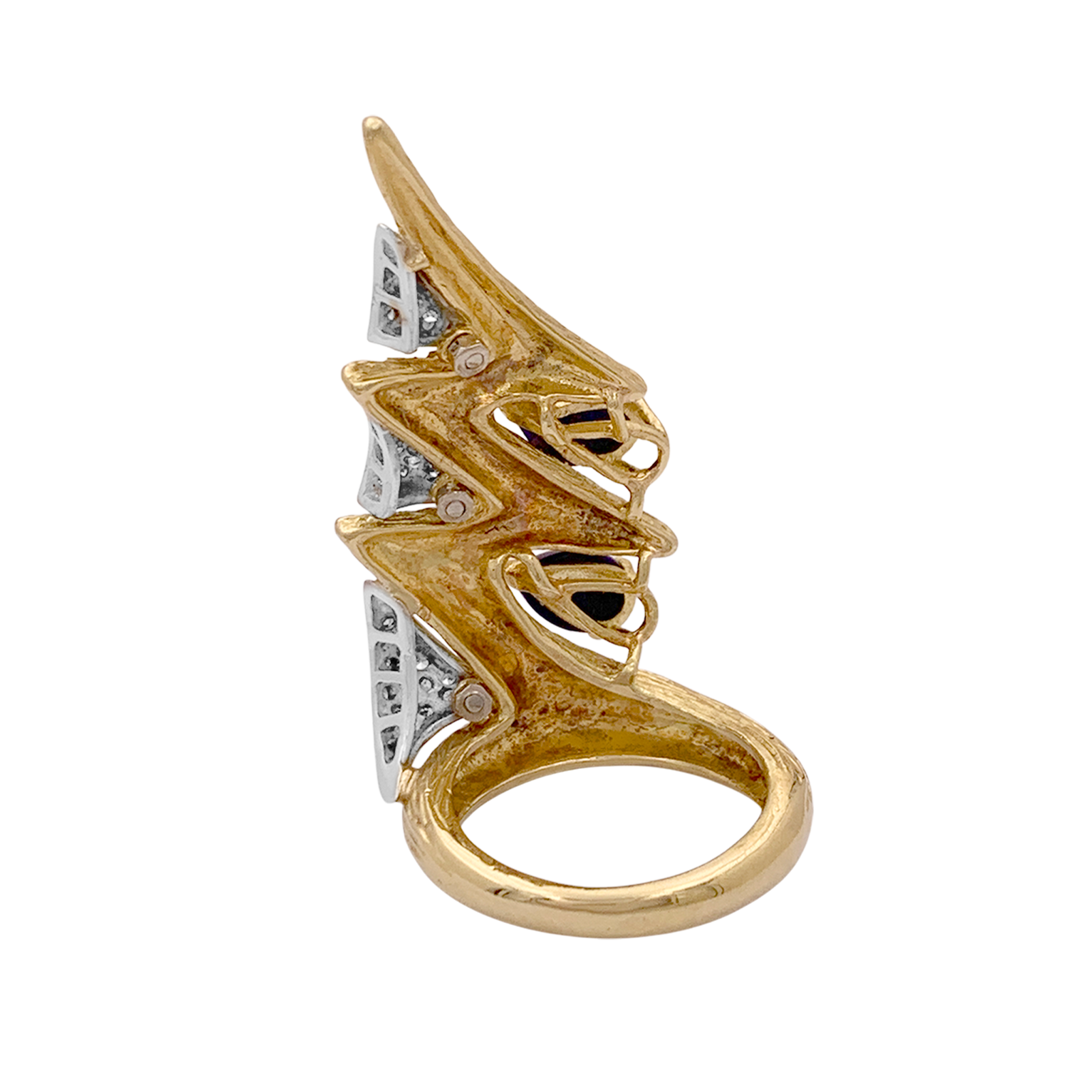 Bague "éclair" deux tons d'or 750/000, lapis lazuli et diamants. 4