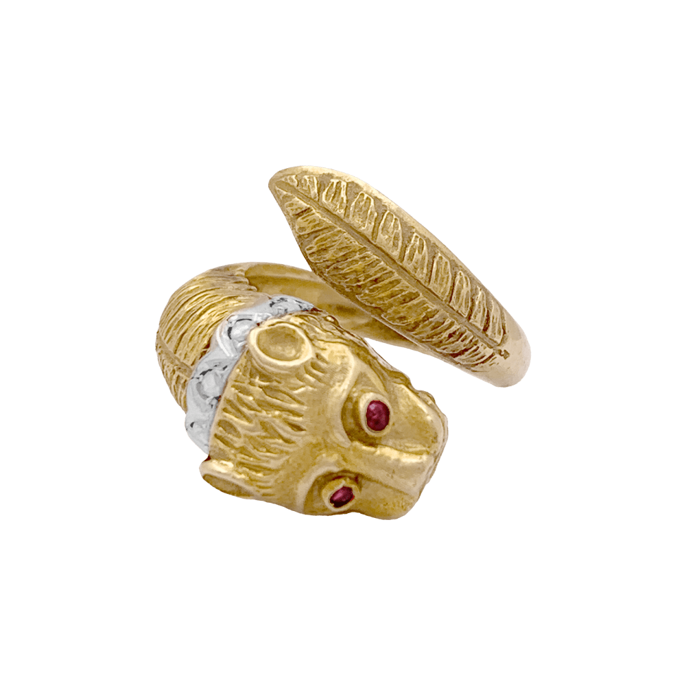 Bague Zolotas, « Tête de Lion » deux ors, diamants et rubis. 2