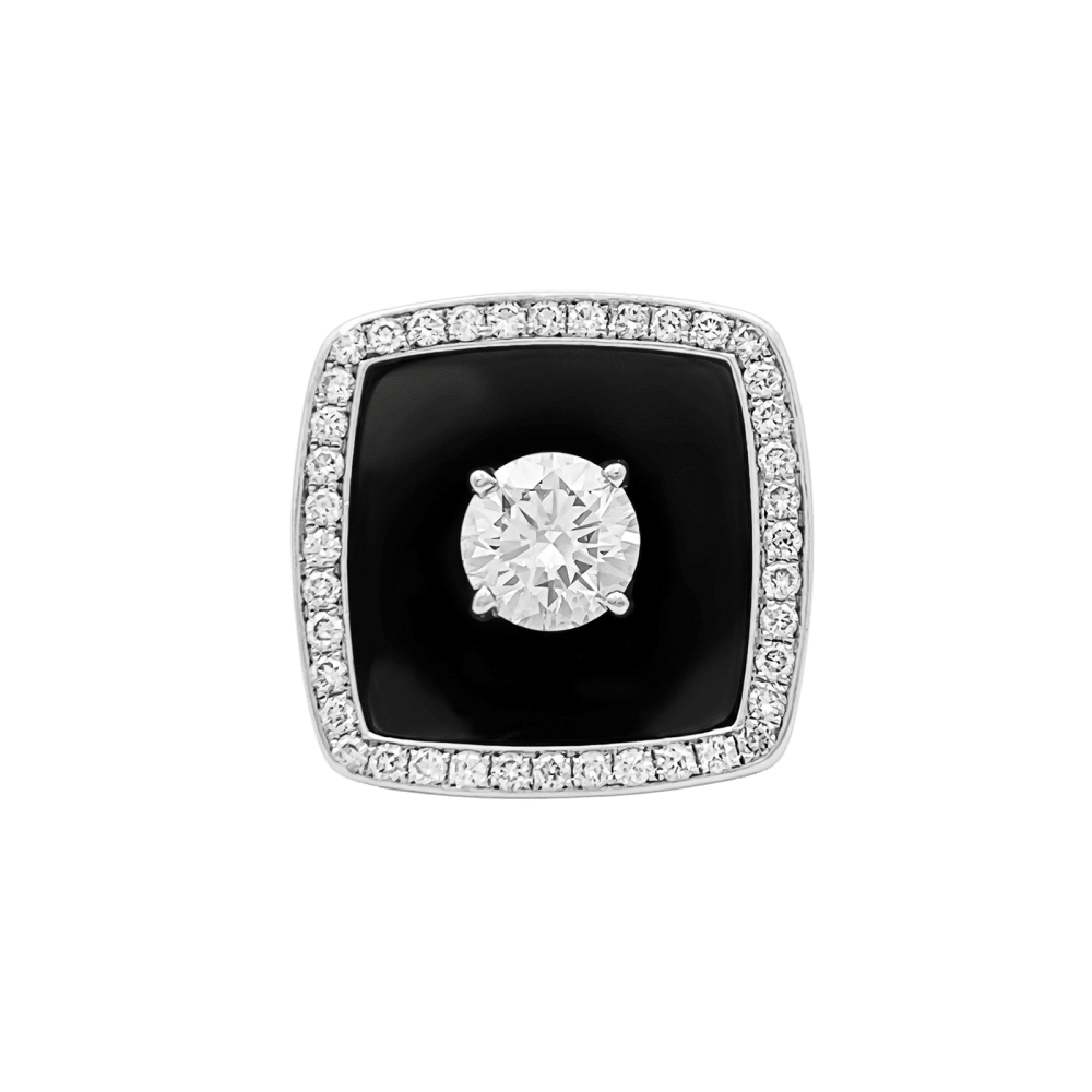 Bague Chanel, "Nuit Noire", or blanc, émail, diamant 1,01 carat.  1