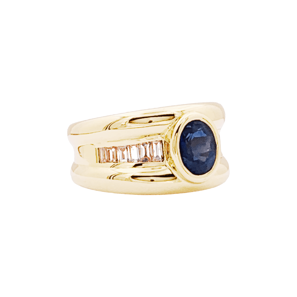 Bague or jaune, saphir et diamants.  3