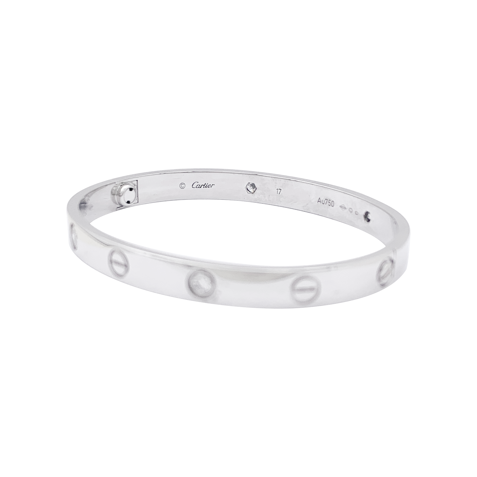 Bracelet Cartier, "Love", or blanc et diamants. 3