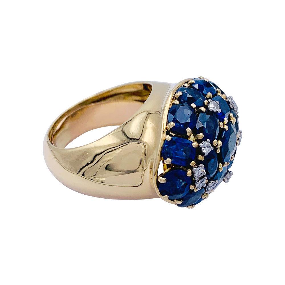 Bague en or jaune saphirs et diamants. 59 3