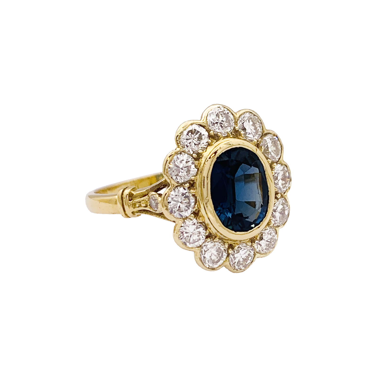 Bague Pompadour or jaune et blanc, saphir, diamants. 7