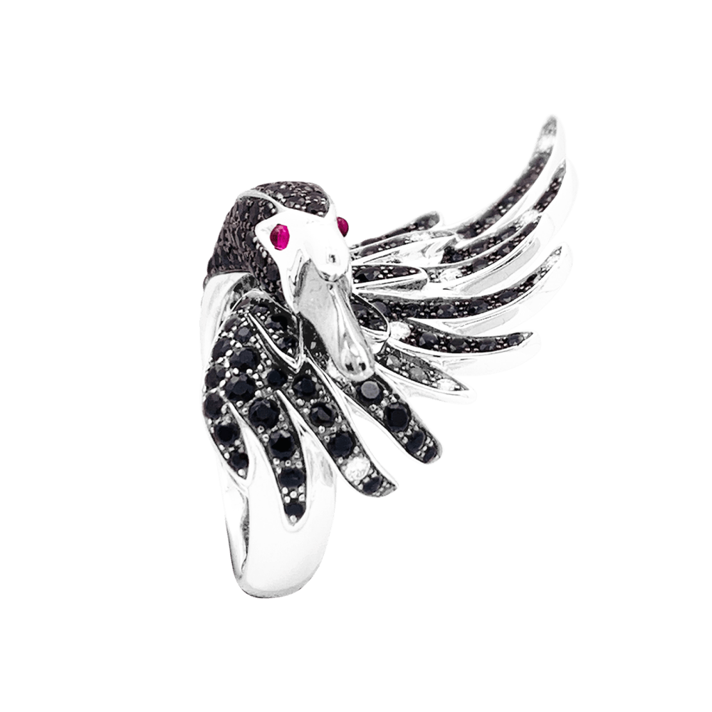 Bague Boucheron, "Animaux de Collection : "Cypris, le Cygne", or blanc, saphirs, diamants, rubis. 2