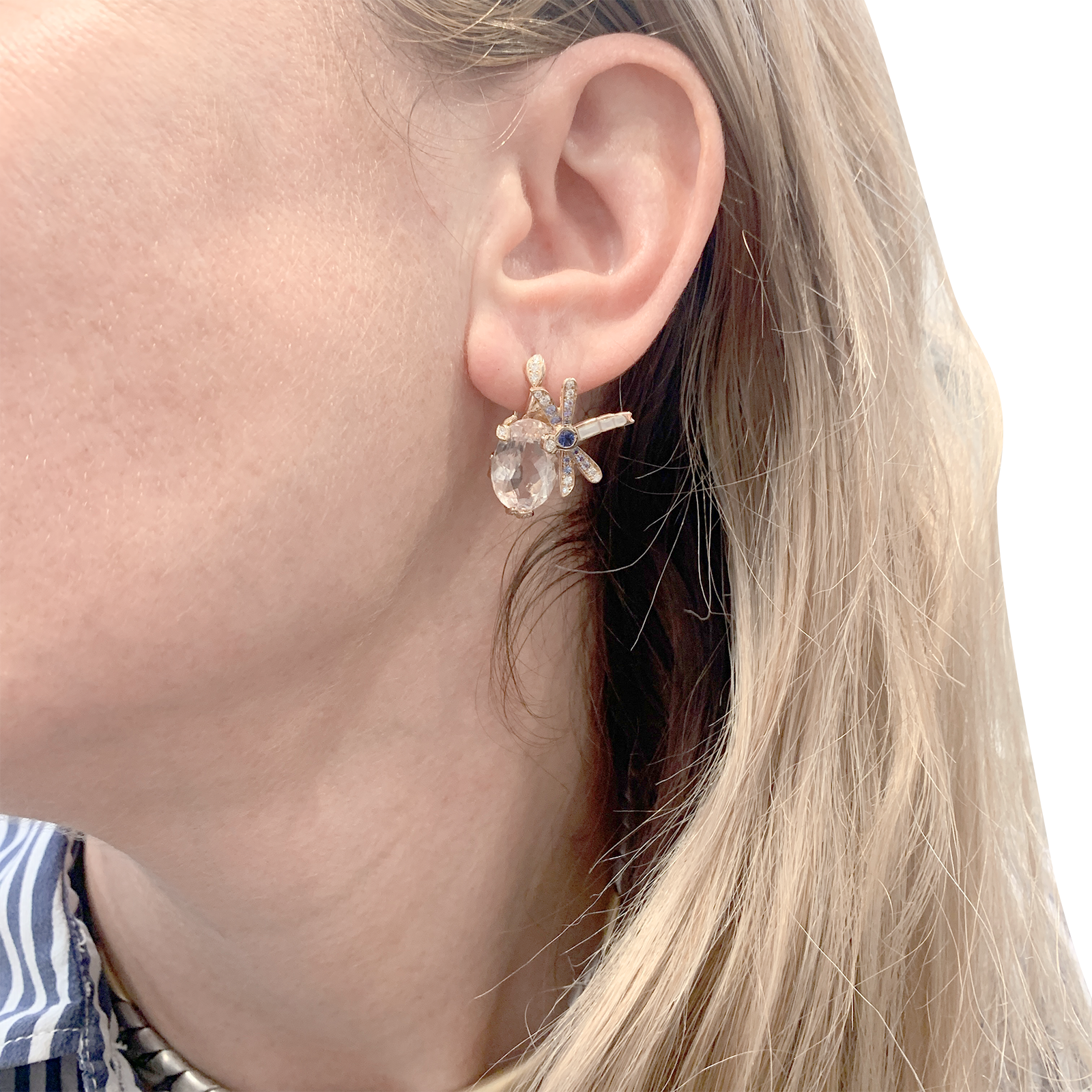 Boucles d'oreilles Dior "Gourmande" or rose, diamants, pierres de couleurs. 4