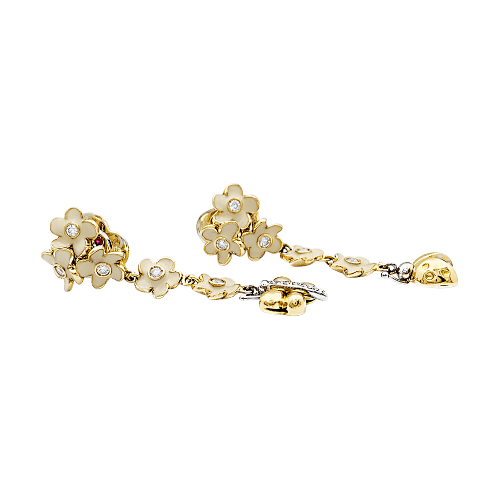 Boucles d'oreilles Roberto Coin, or rose, diamants, émail.  2
