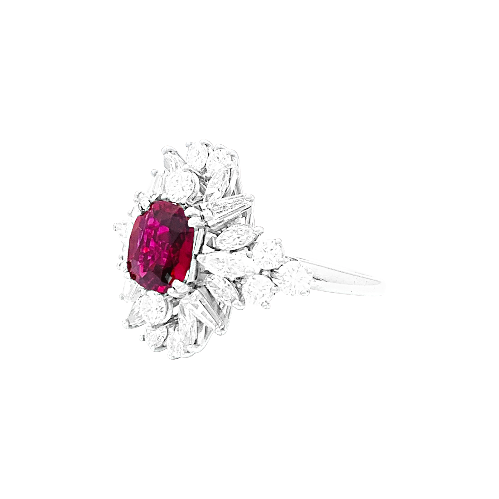 Bague jupe or blanc rubis 1,57 cts et diamants. 2
