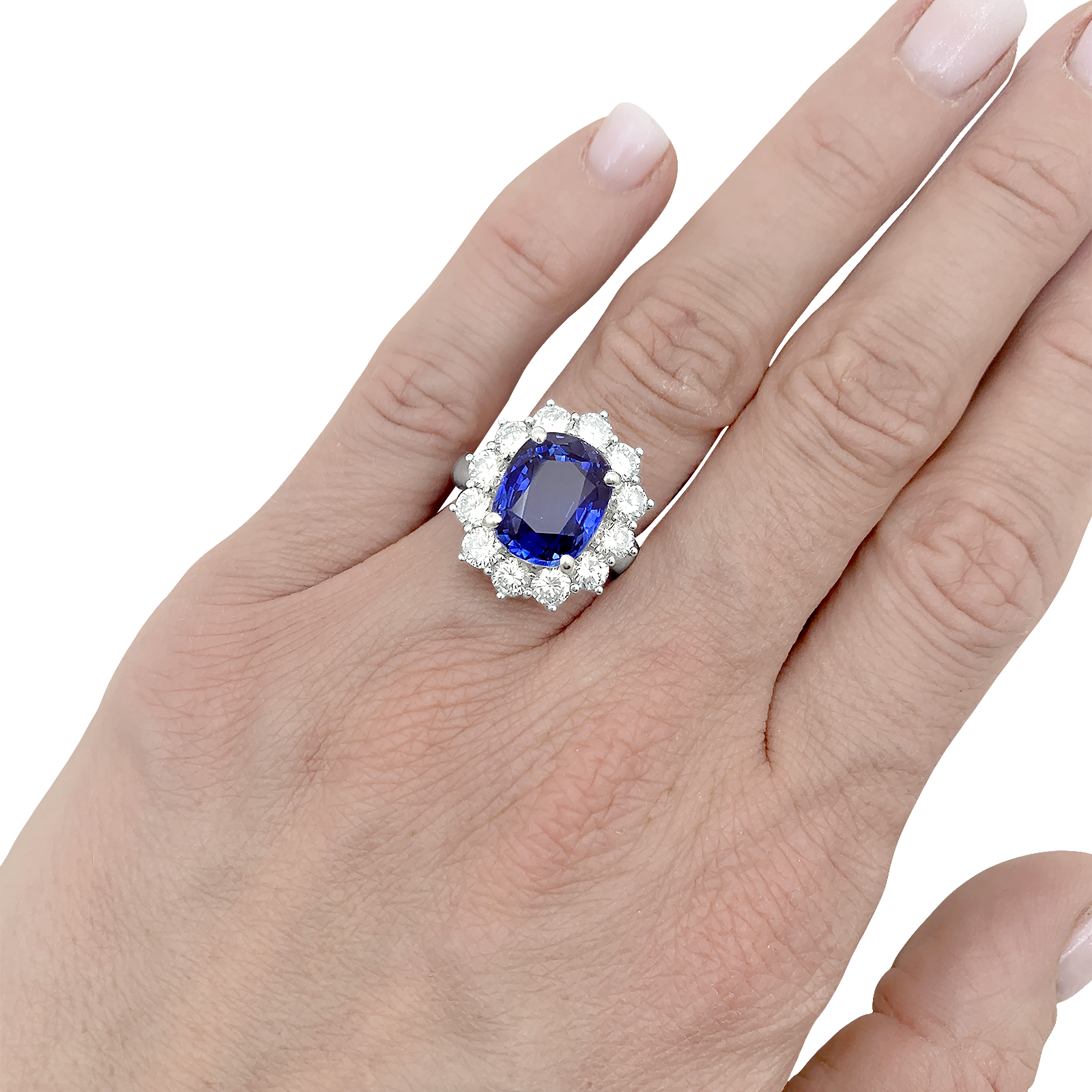 Bague "Pompadour" or blanc, diamants, saphir. 2