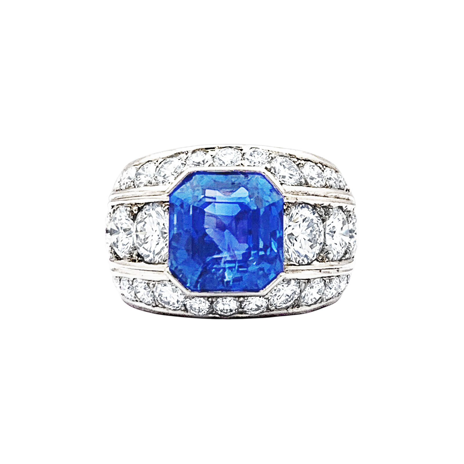 Bague platine, saphir et diamants.