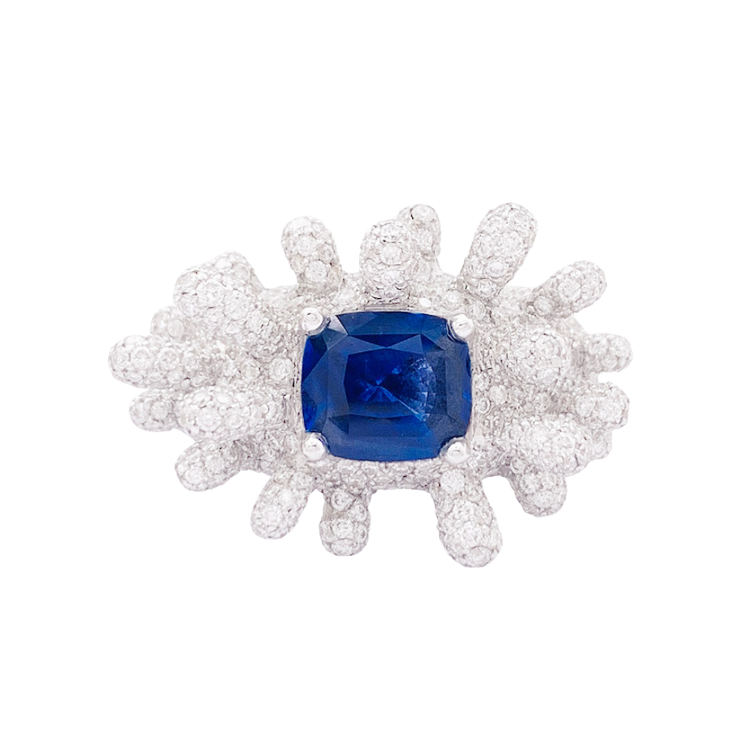 White gold, sapphire and diamond ring.