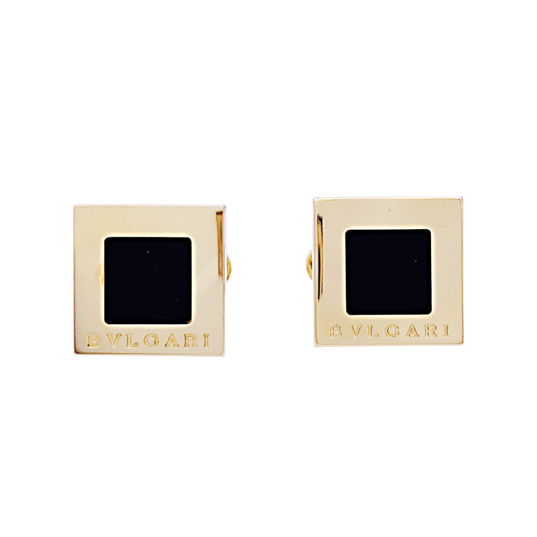 Boutons de manchette Bulgari "Quadrato" or jaune, onyx.