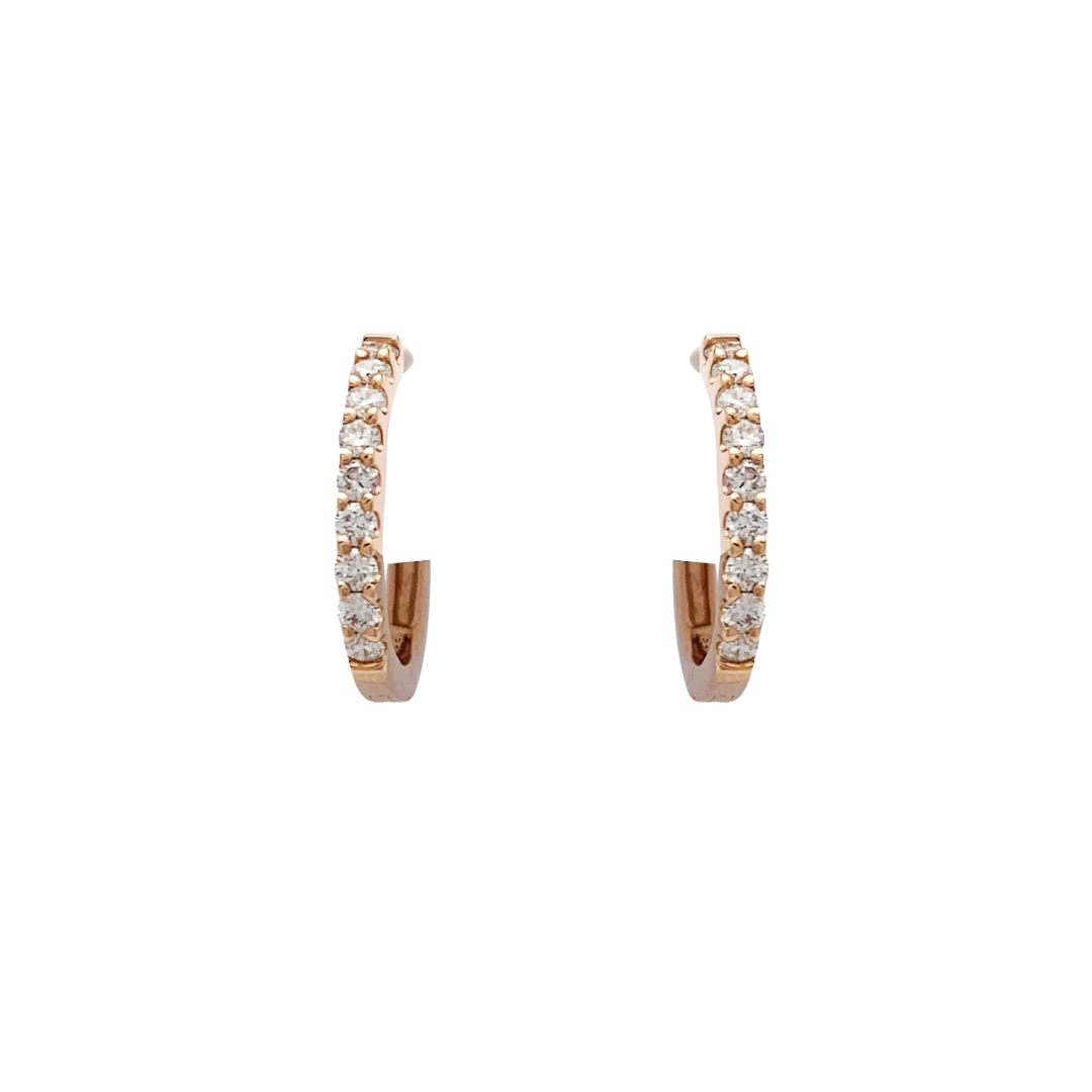 Paire de petites créoles en or rose, diamants.