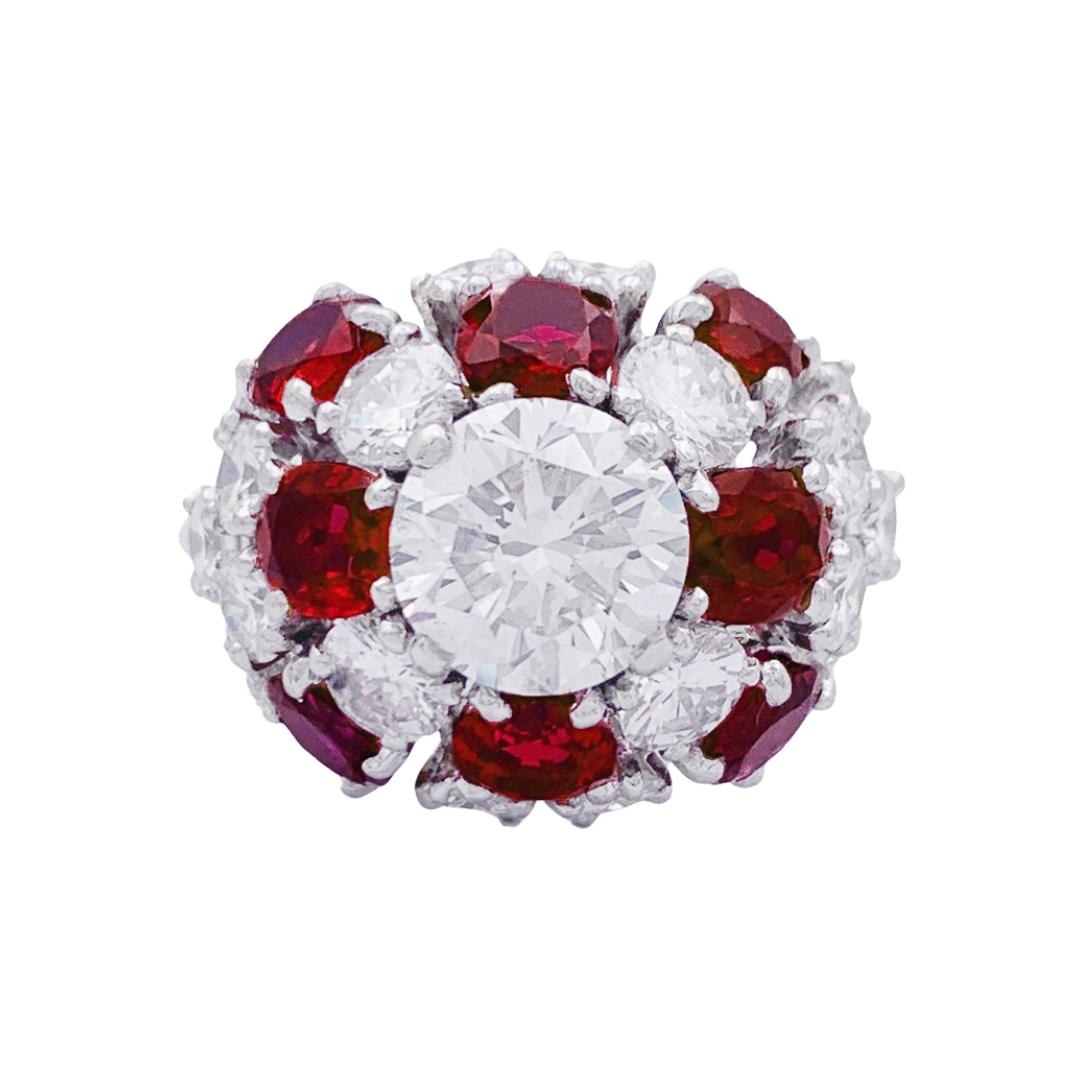 Platinum, diamond, ruby ​​ring.