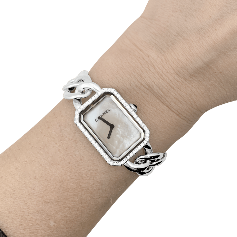 Montre Chanel "Première chaine", acier, nacre et diamants 8