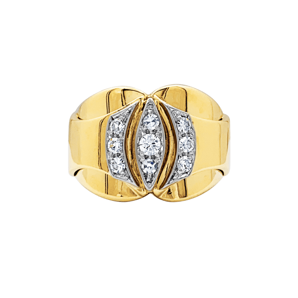 Bague vintage, deux tons d'or et diamants.  1
