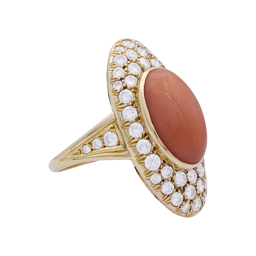 Bague, or jaune, corail peau d'ange et diamants 7