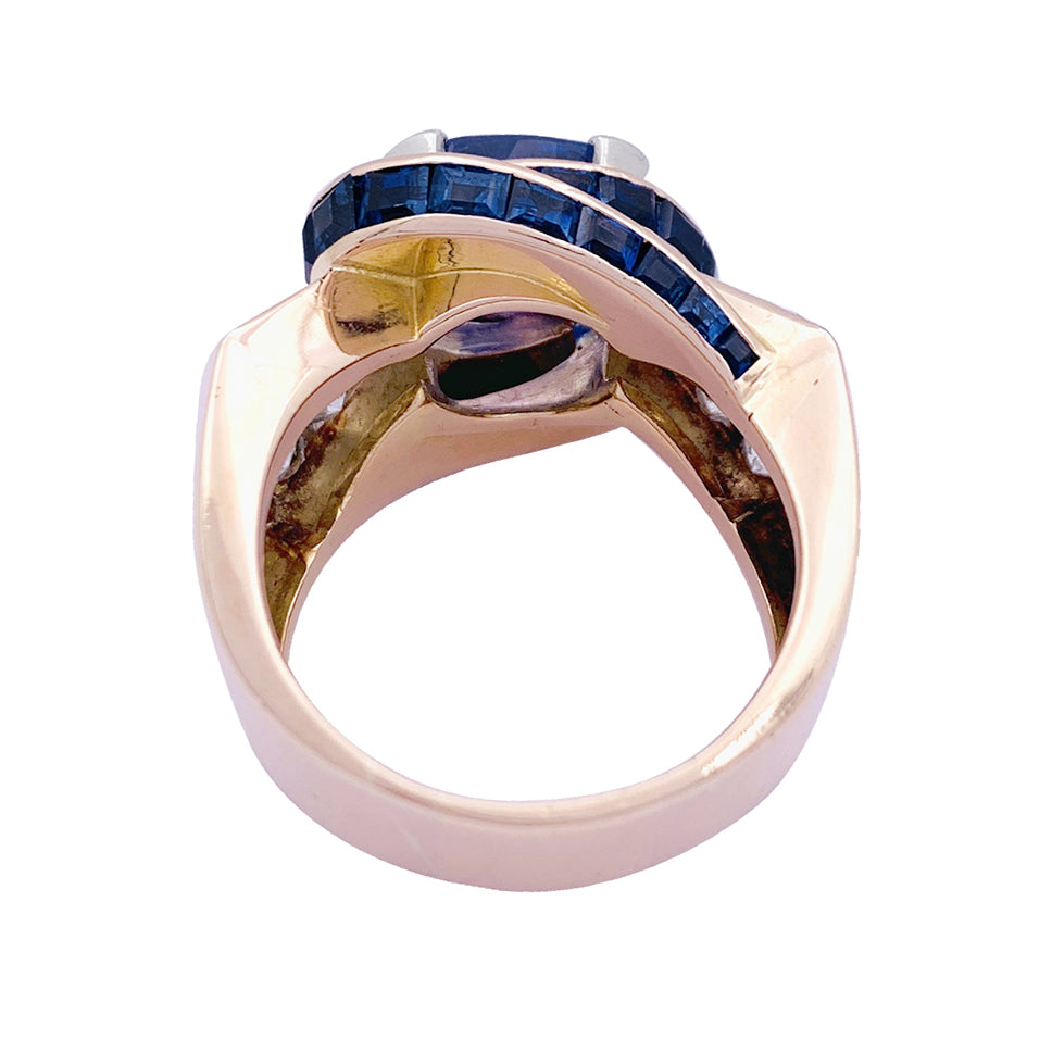 Bague Tank or rose, diamants, saphirs. 2