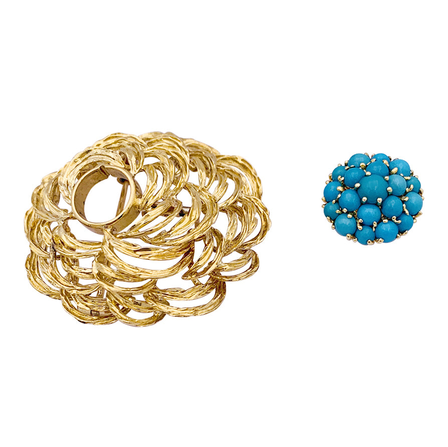 Clip vintage Cartier, or jaune et turquoises. 2