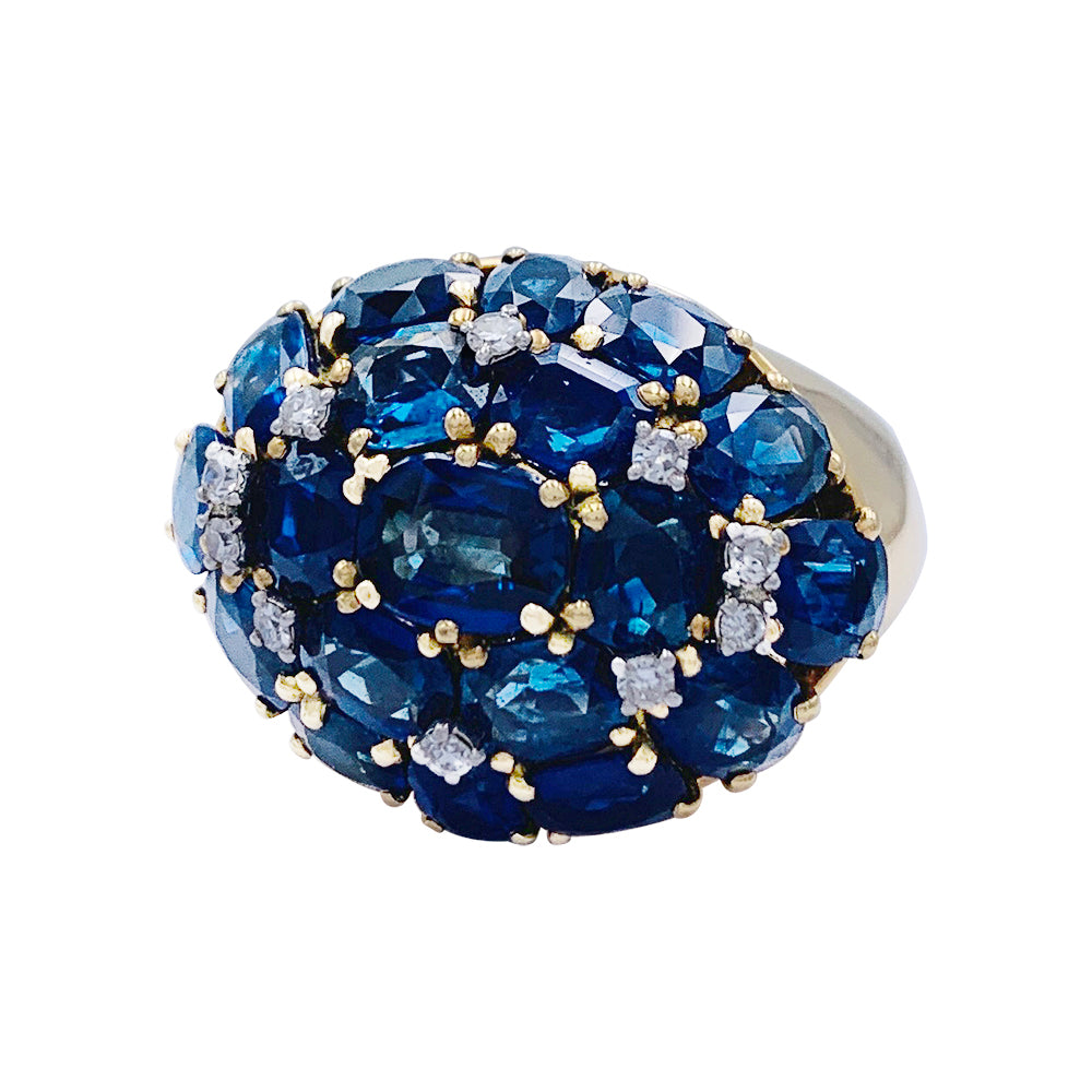 Bague en or jaune saphirs et diamants. 59 5
