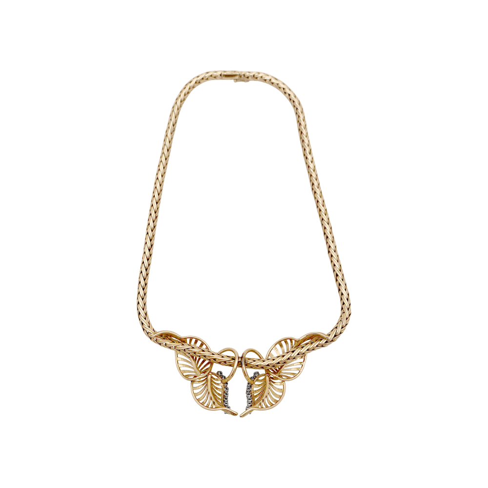 Collier "feuillages" or jaune et diamants. 2