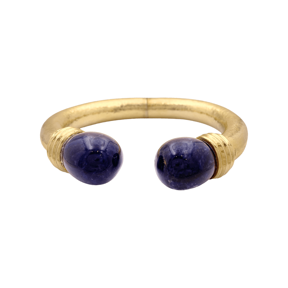 Bracelet jonc Ilias Lalaounis, collection "Neolithic", en or jaune martelé et sodalite. 2
