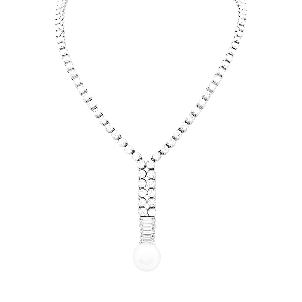 Collier diamants, perle de culture blanche.  1