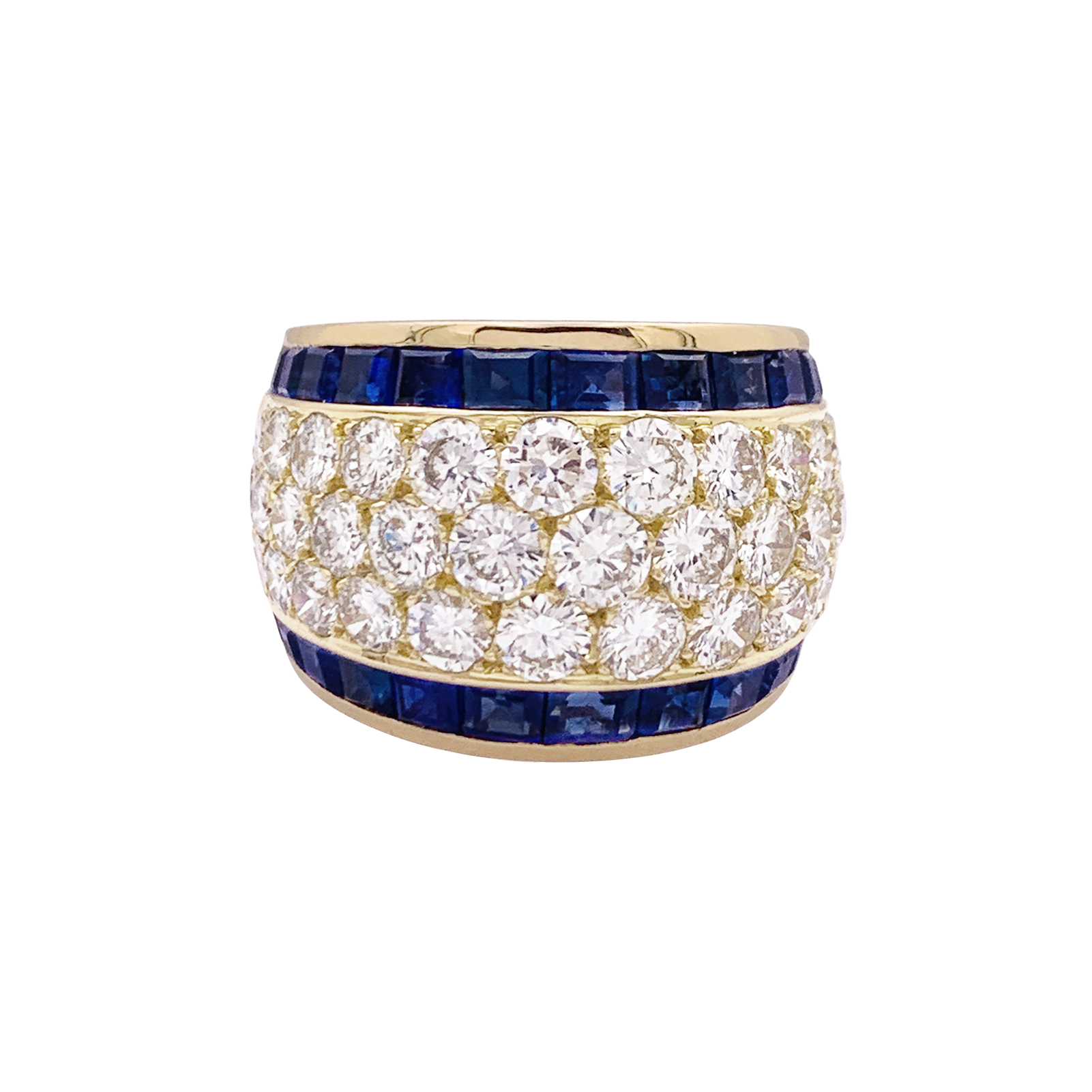 Bague vintage or jaune, diamants, saphirs calibrés. 3