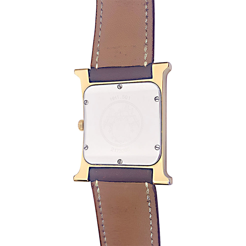 Montre Hermès,"Heure H", plaqué or, acier sur cuir. 5