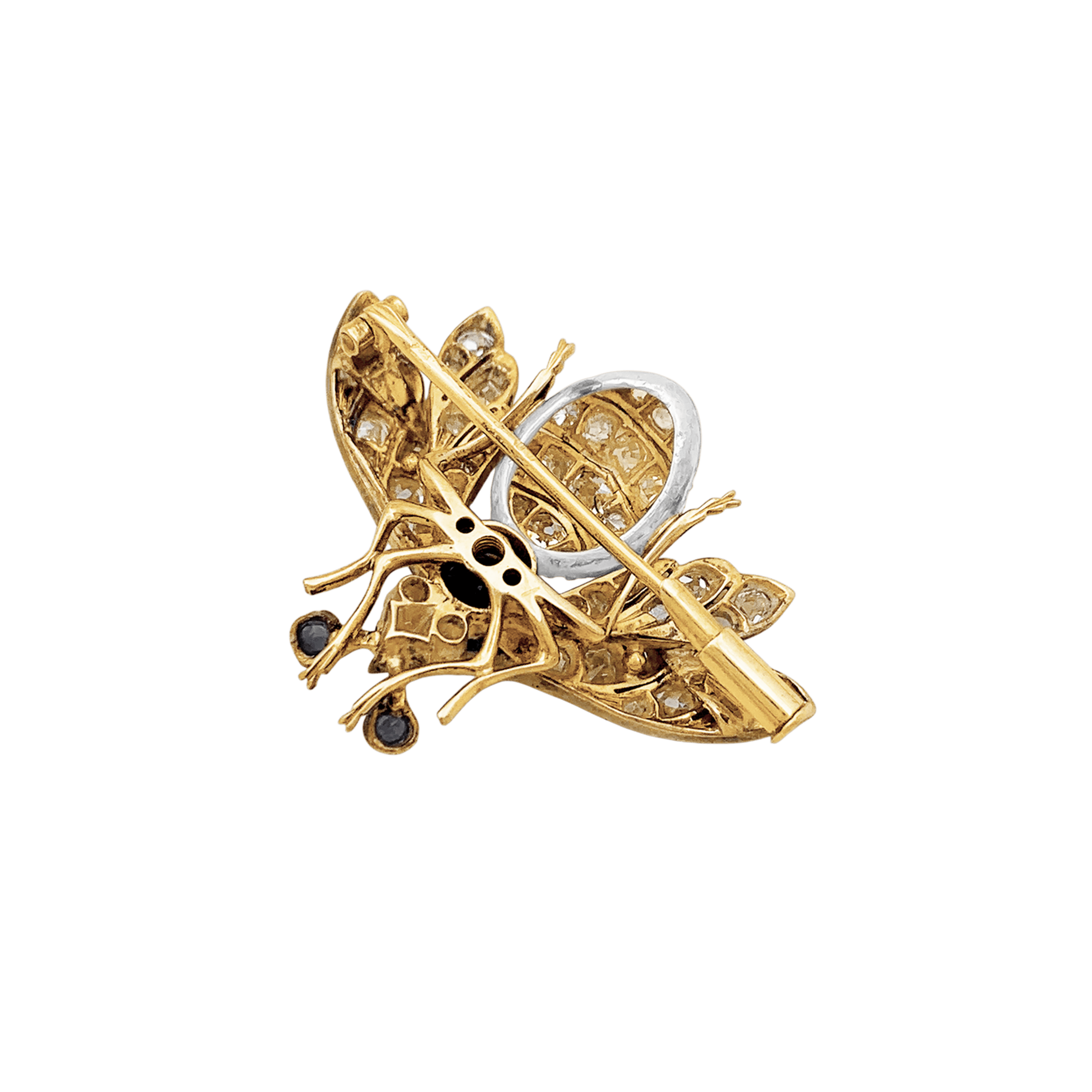 Broche ancienne "Abeille", or jaune, argent, saphir et diamants.   3