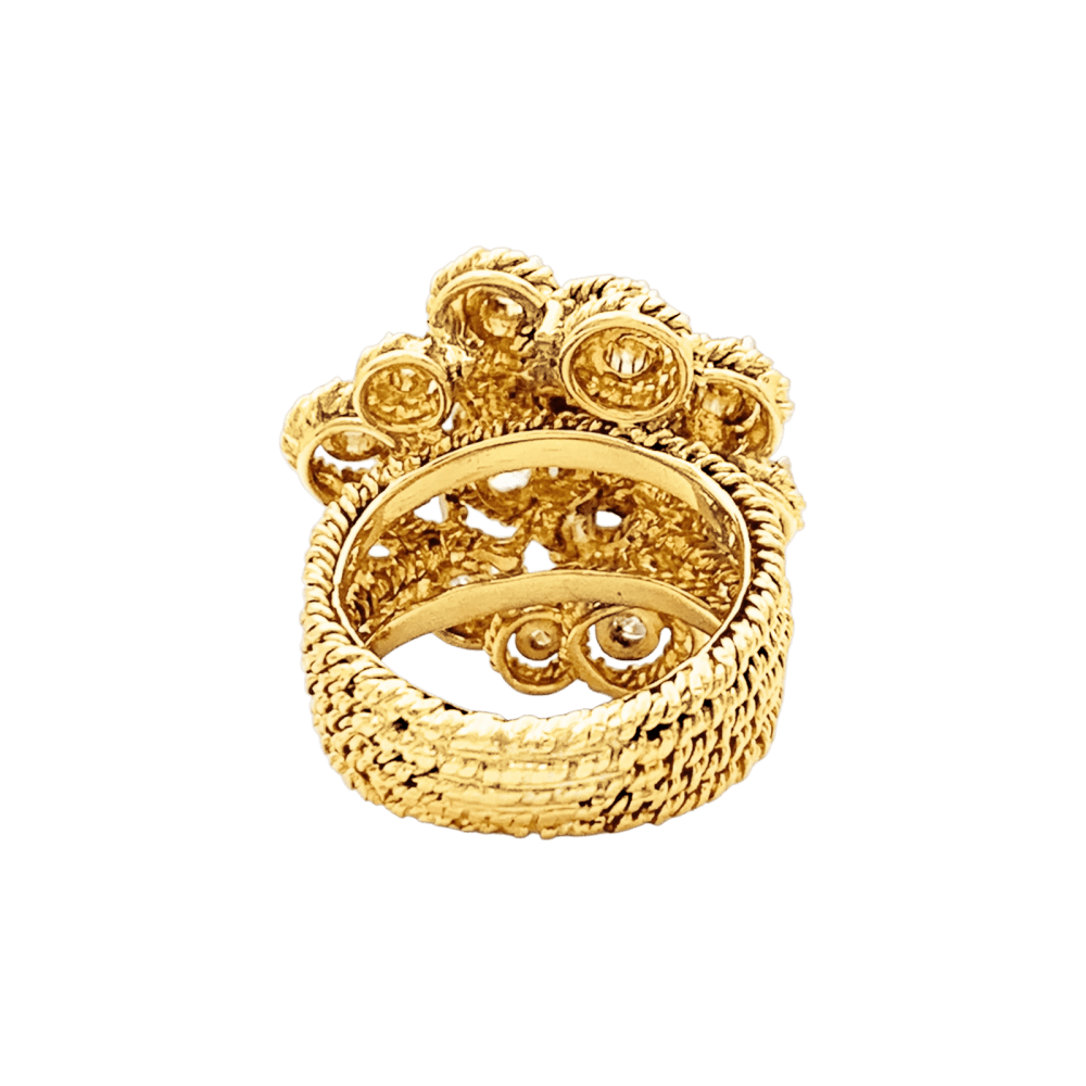 Bague fleur vintage, fils d'or jaune et diamants.  4