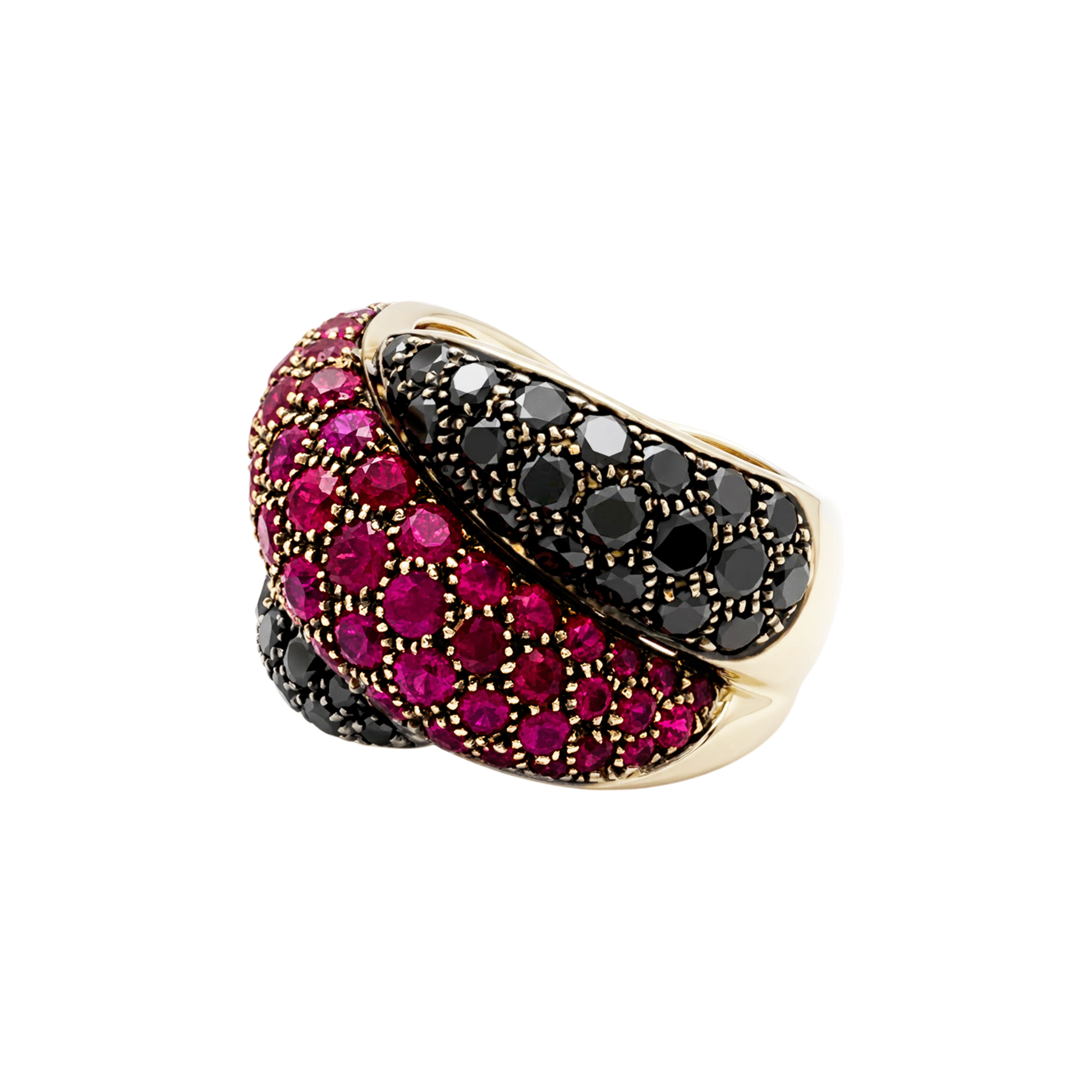 Bague Damiani «Gomitolo», diamants noirs et rubis. 3
