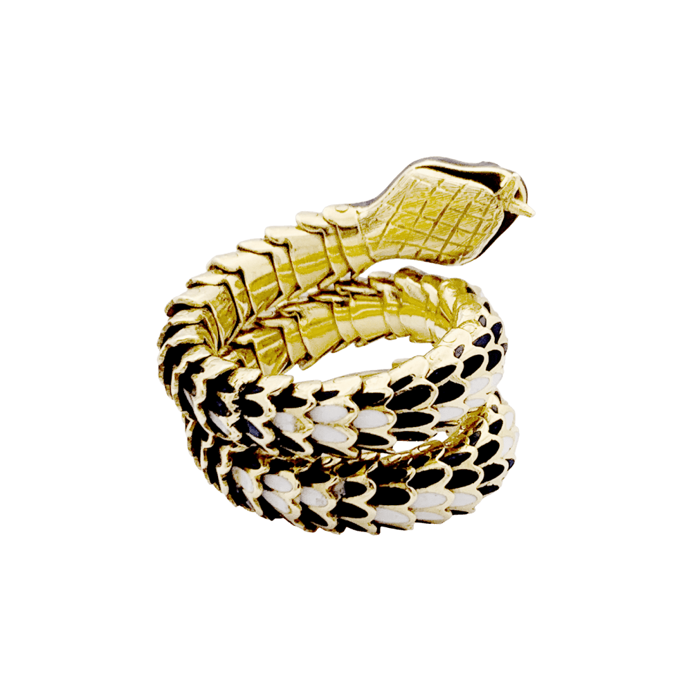 Bague vintage, «Serpent», or jaune, émail, diamants. 4