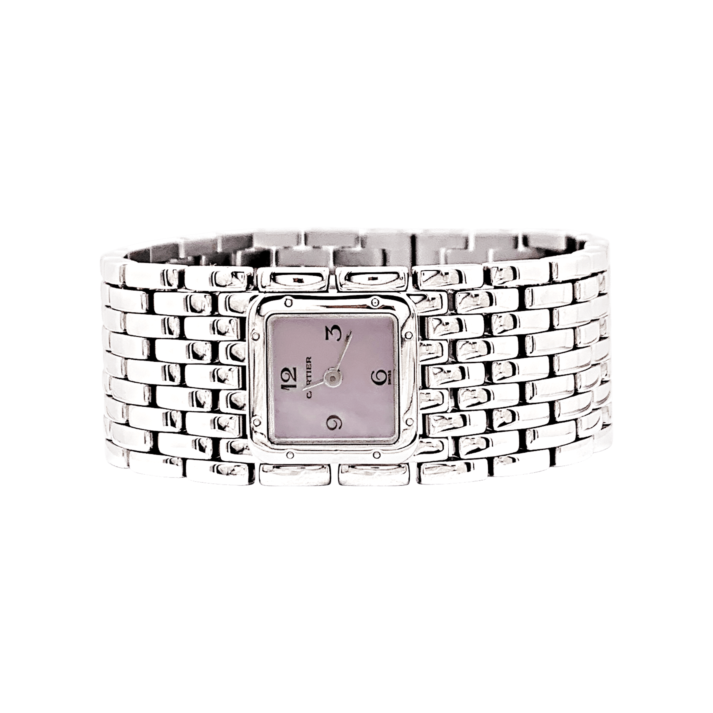 Montre Cartier "Panthère ruban" en acier et nacre.  2