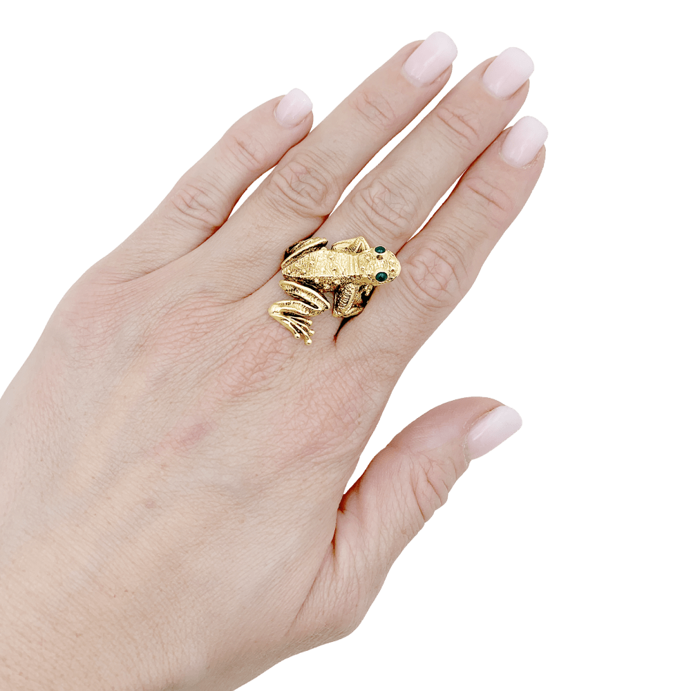 Bague Kurt Wayne, "Grenouille", or jaune, émeraudes.  5