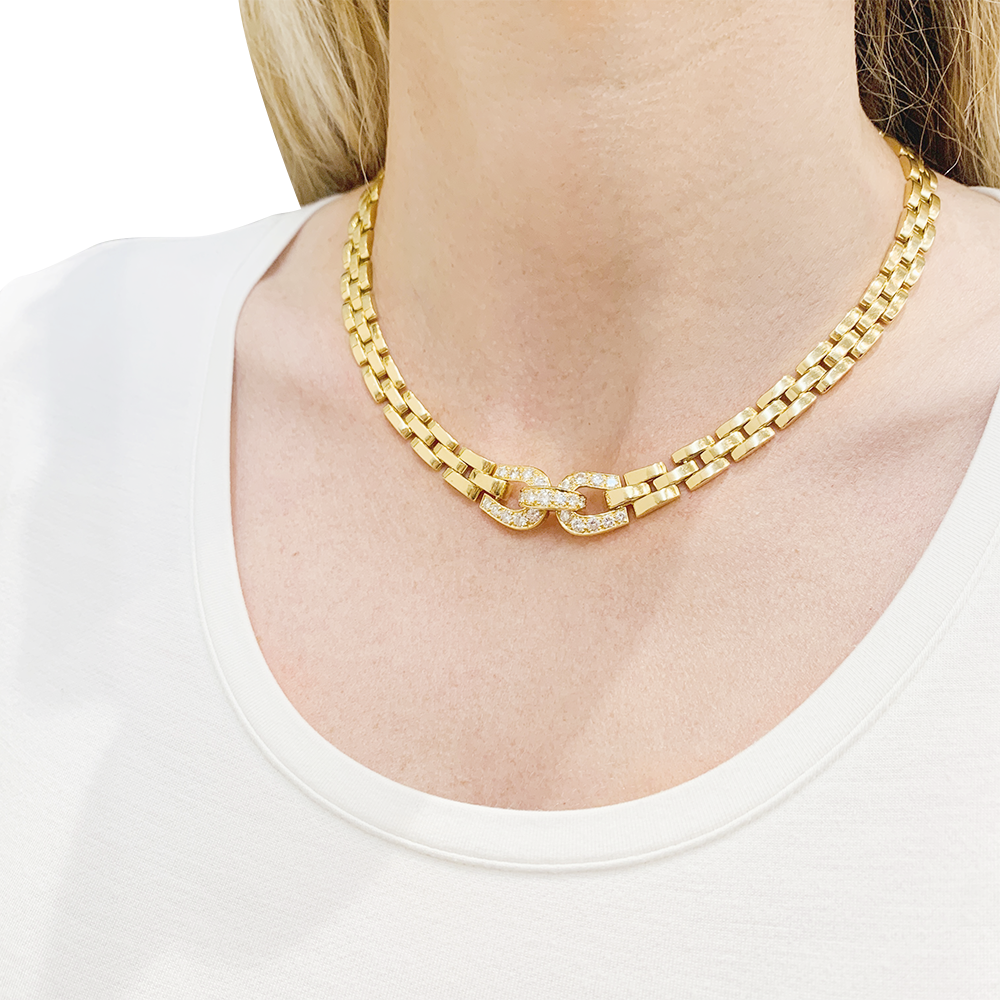 Collier Cartier, "Etrier", or jaune, diamants. 7