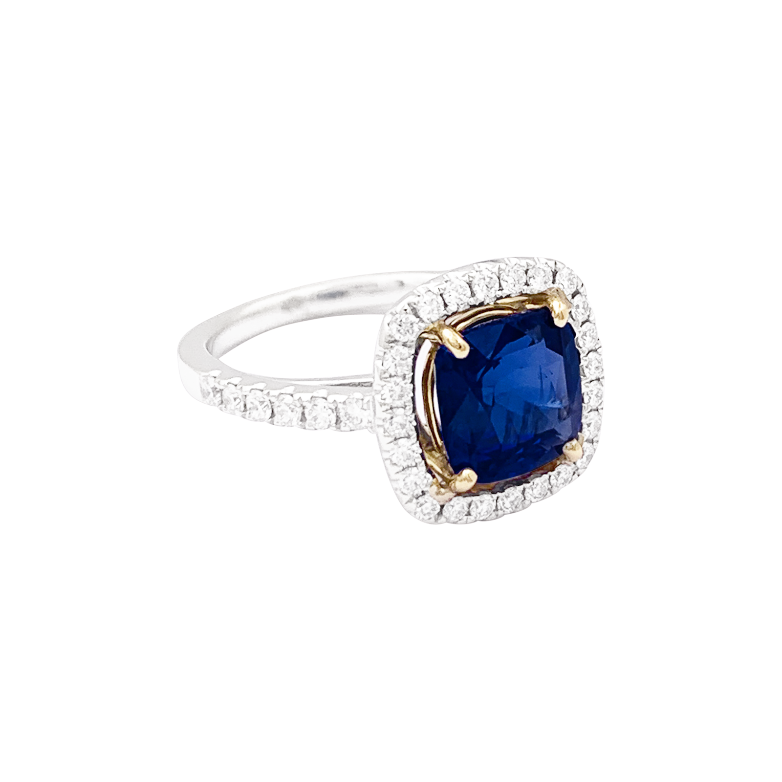 Bague saphir, diamants, deux ors. 6